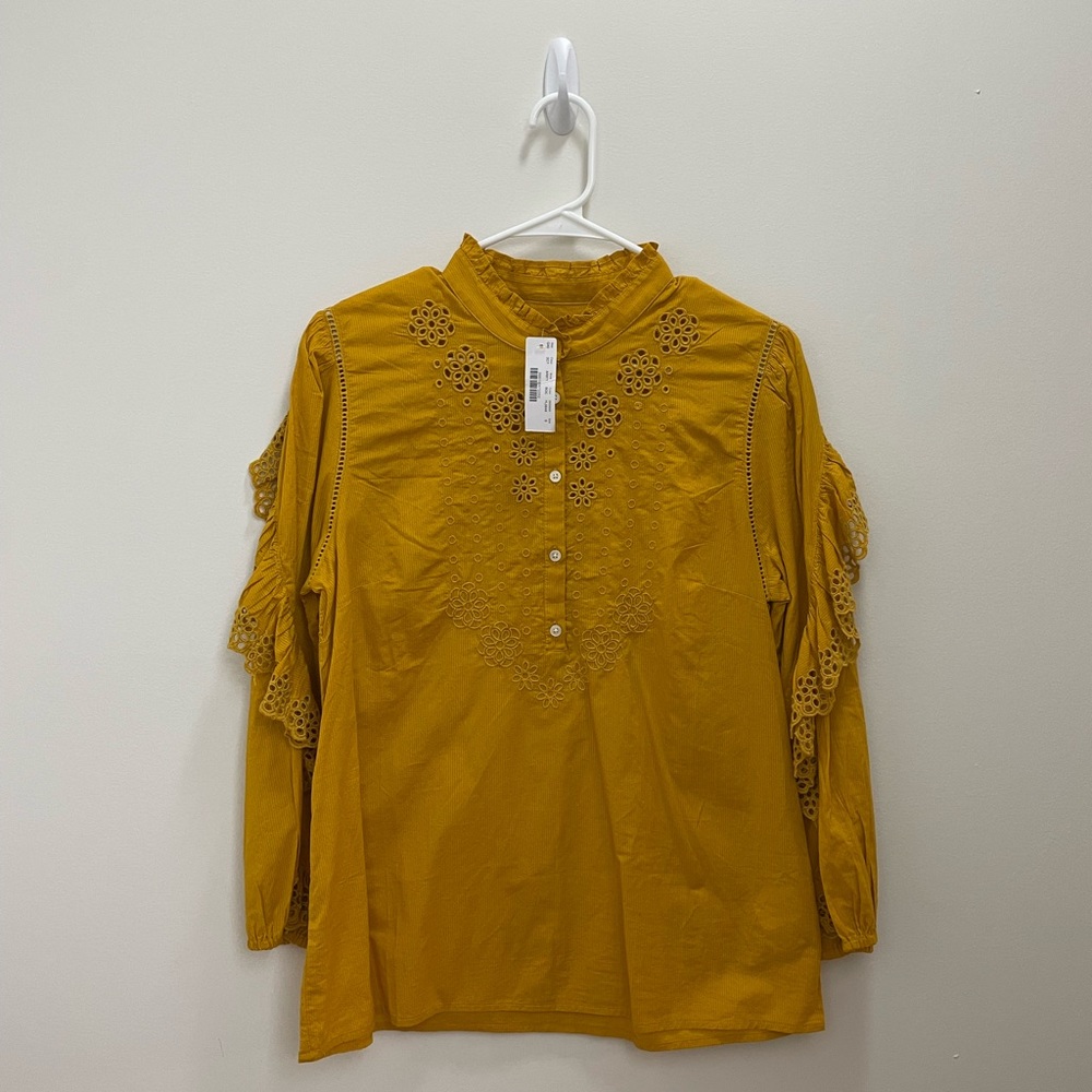 J.Crew Ruffle-Sleeve Top with Embroidered Eyelet